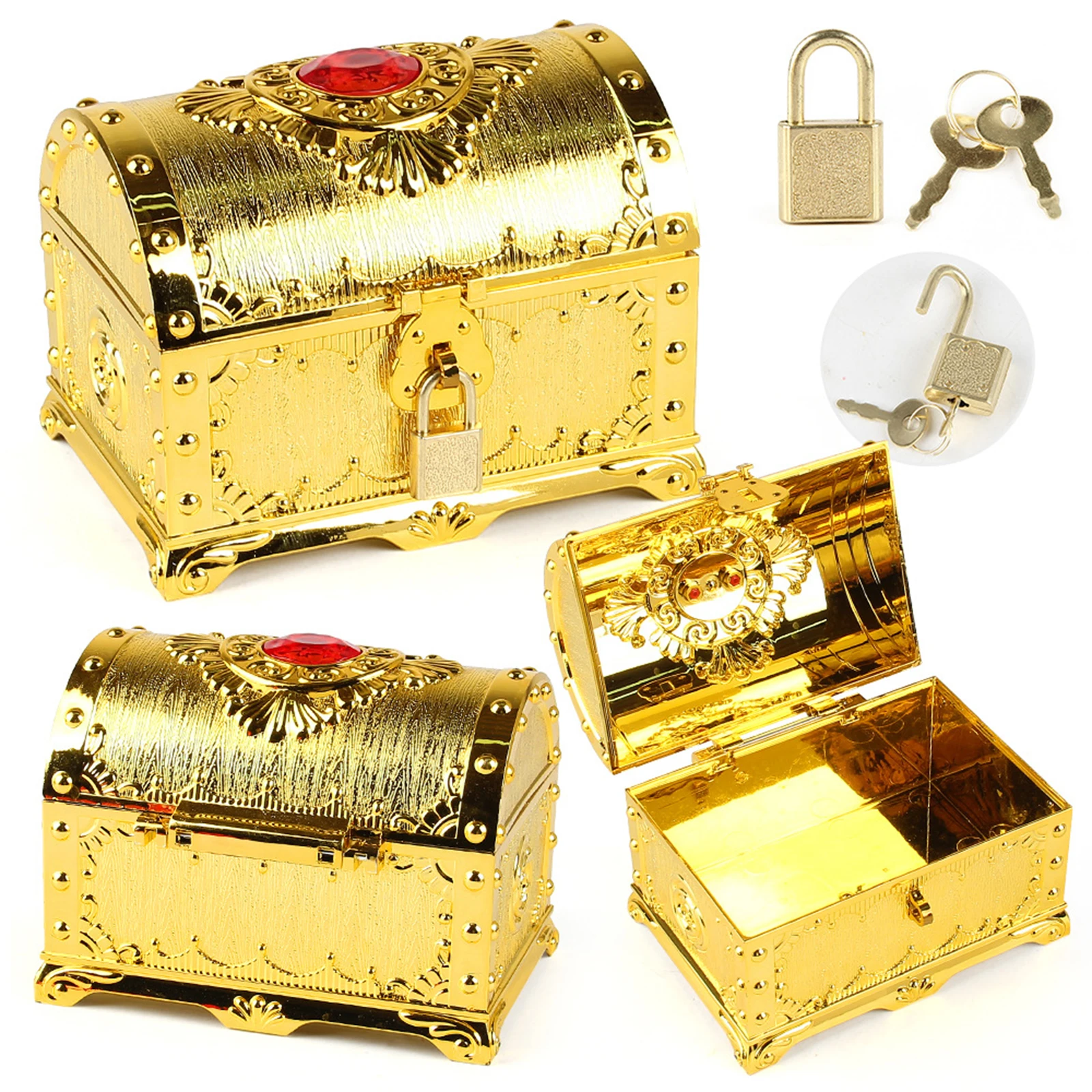 Pirate Treasure Chest with Lock and Key Prize Gift Adventurous Treasure Box for Medium Pirate Theme Treasure Chest Kids Toy