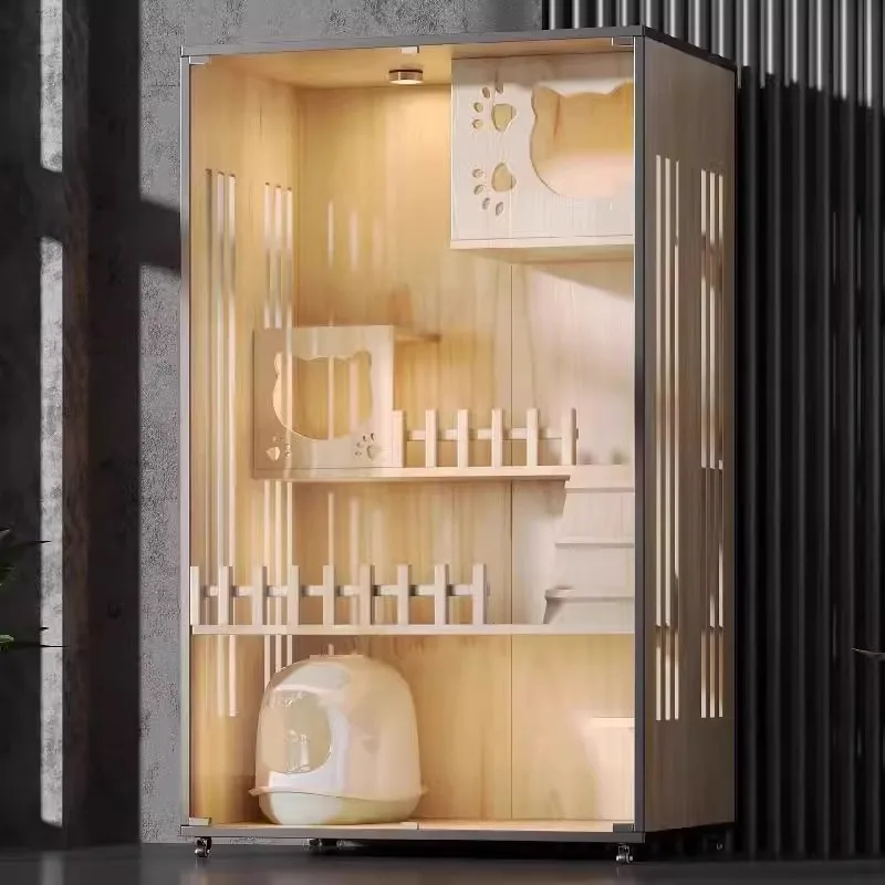 

Household wooden cat villa pet cabinet oversized free space luxury cat house cat house cage with toilet pet cabinet