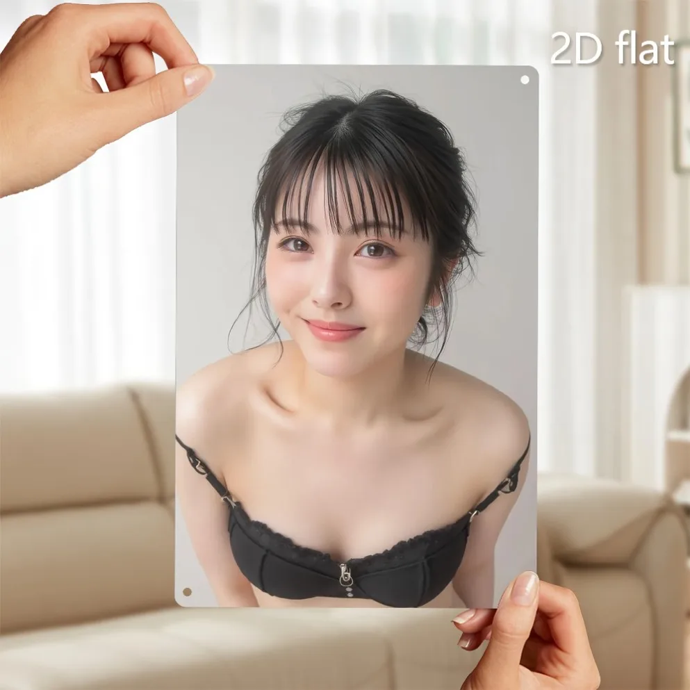 2026Metal Wall Art - Elegant Woman in Black Lingerie 2D Flat Design Weatherproof Iron Sign Pre-Riveted Indoor Outdoor Hom