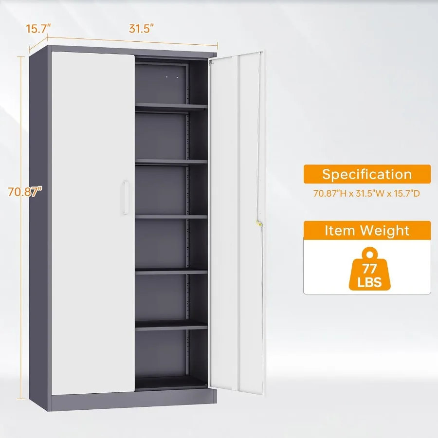 خزانة تخزين جراج معدنية مع قفل 71 خزانة ملفات فولاذية قابلة للقفل رف تخزين فولاذي مع 5 أرفف قابلة للتعديل لـ #3