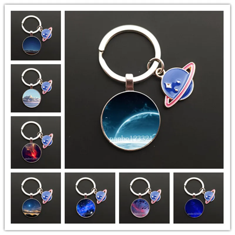 

Outer Space Planet Sky Stars universe Round glass cabochon keychain Bag Car key chain Ring Holder Charms keychains Gifts