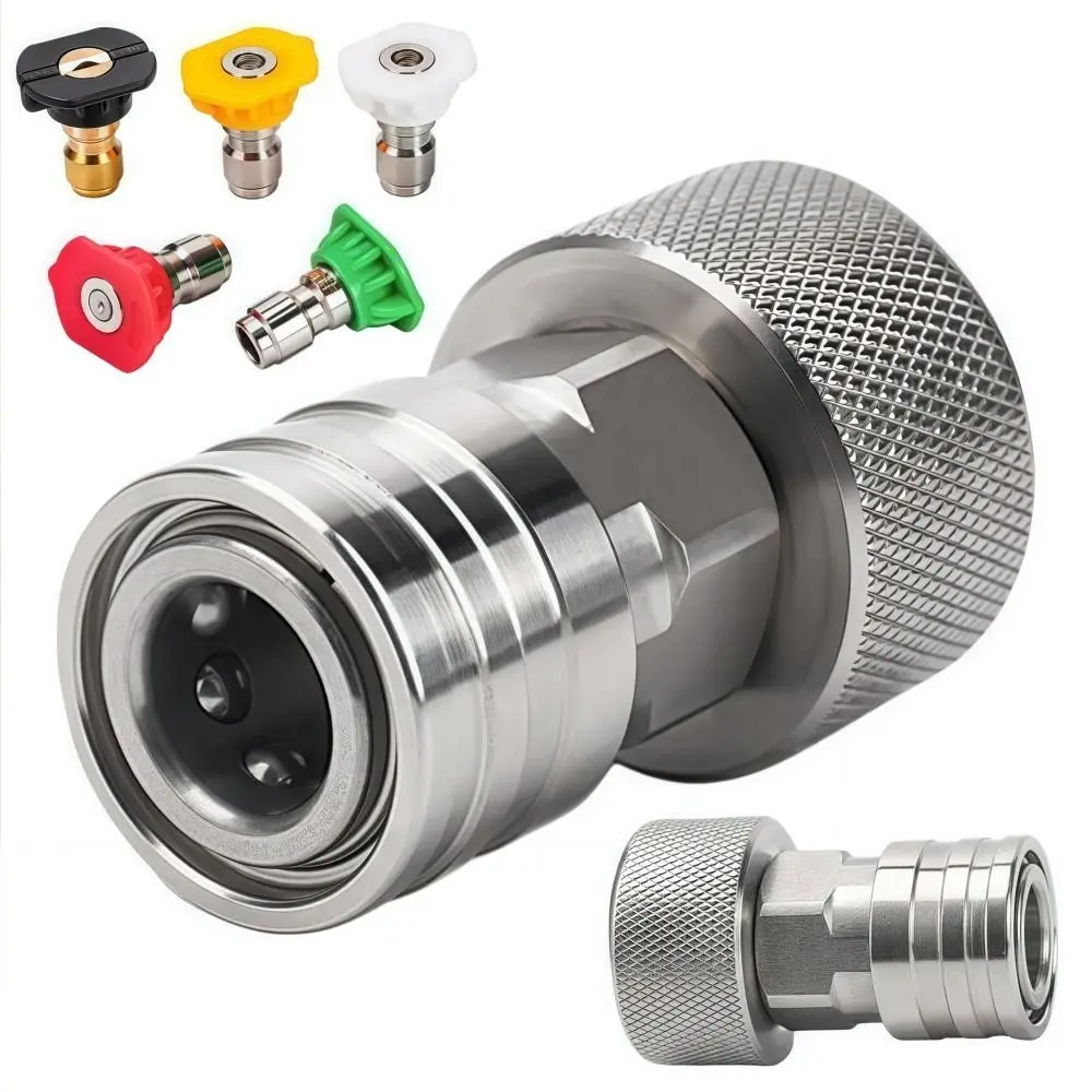

Адаптер для садового шланга из нержавеющей стали для подключения к мойке высокого давления, 5 насадок, соединитель 3/4 GHT на 1/4 для водопроводной трубы, комплект насадок, быстрая установка
