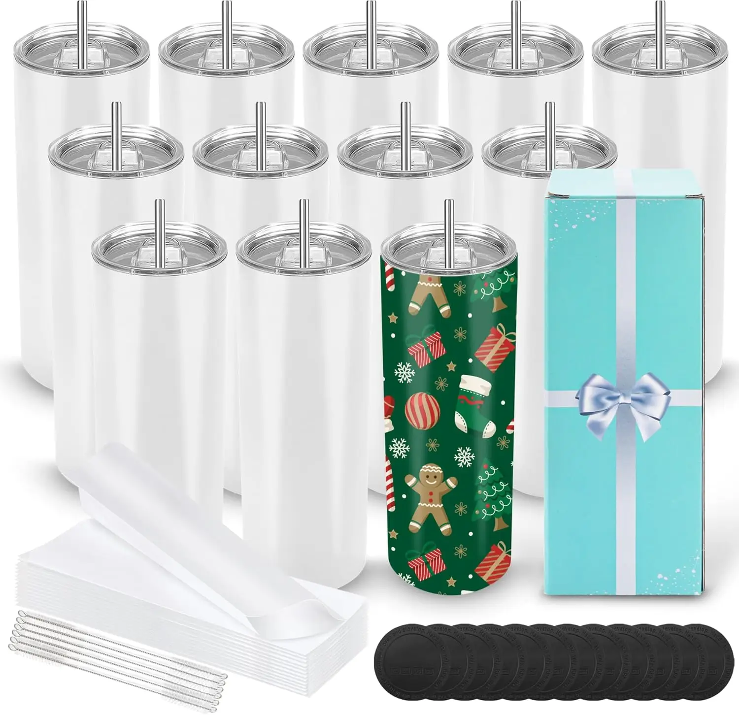 

12 Pack 20 oz Sublimation Tumblers with Gift Box, Skinny Straight Design for Heat Transfer DIY Craft