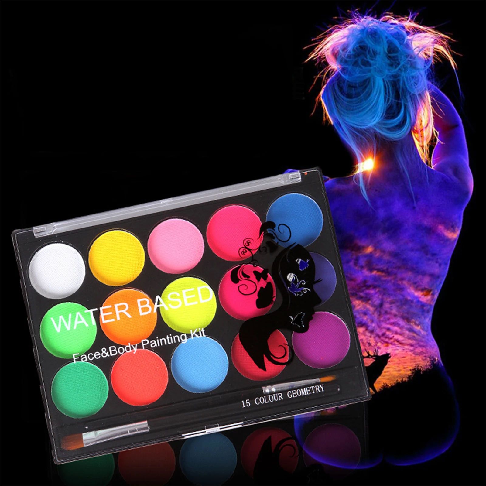 Fluorescent Face Body Paint Special Effects Professional Blendable 15 Colors Water Soluble Facepaint Pigment for Holiday Costume