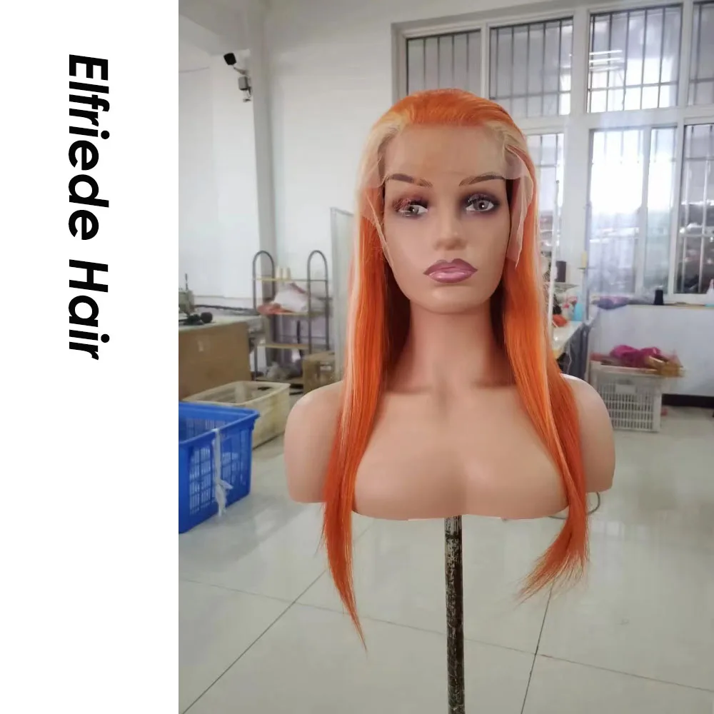 Elfriede Straight #Orange 613 Highlight Skunk Stripe Lace Front Wigs for Women 4x4 13X4 13X6 HD Lace Frontal Wig Human Hair Wigs