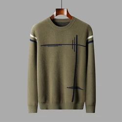 Autumn and Winter New Thickened 100% Merino Wool Sweater Men's Round Neck Knitted Pullover Casual Long Sleeved Warm Menswear