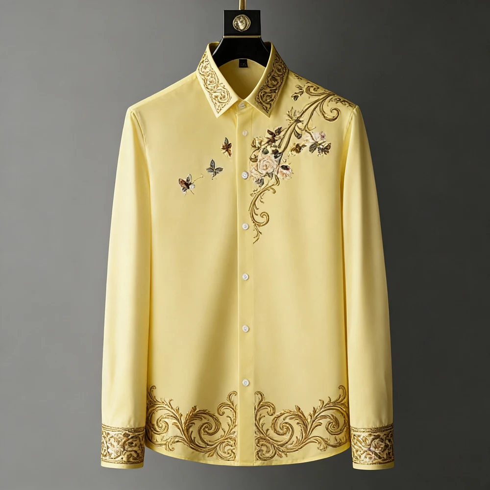 

2026Men's Light Luxury European Style Rattan 3D Printed Shirt Long-sleeved Lapel Button Hawaiian Beach Shirt Outdoor Party Men's