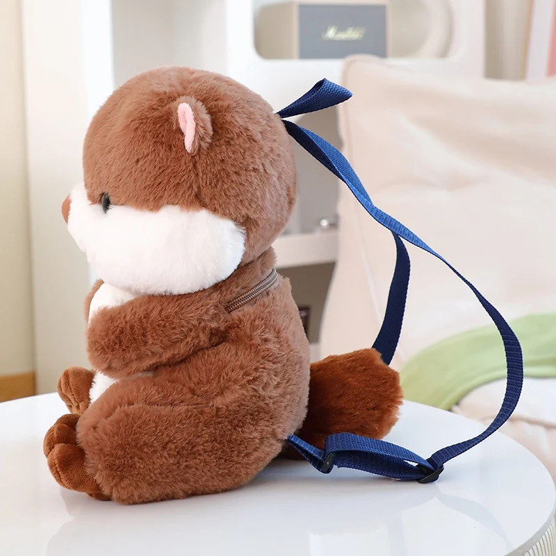 1Pc 28x18x18CM Lovely Otter Plush Backpack Dolls Cute Animal Otter Holding Shell Cartoon Backpack for Birthday Gifts