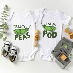 Two Peas In a Pod Funny Cute Baby Boys Girls Clothes Twin Onesies Cartoon Kawaii Harajuku Cotton Newborn Bodysuits Free Shipping