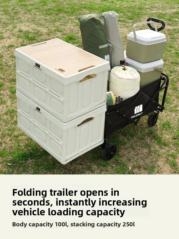 Folding Camping Wagon Cart, Steel Outdoor Utility Trolley with Rear Opening, Multi-Purpose Kids Picnic and Market Stall Carri