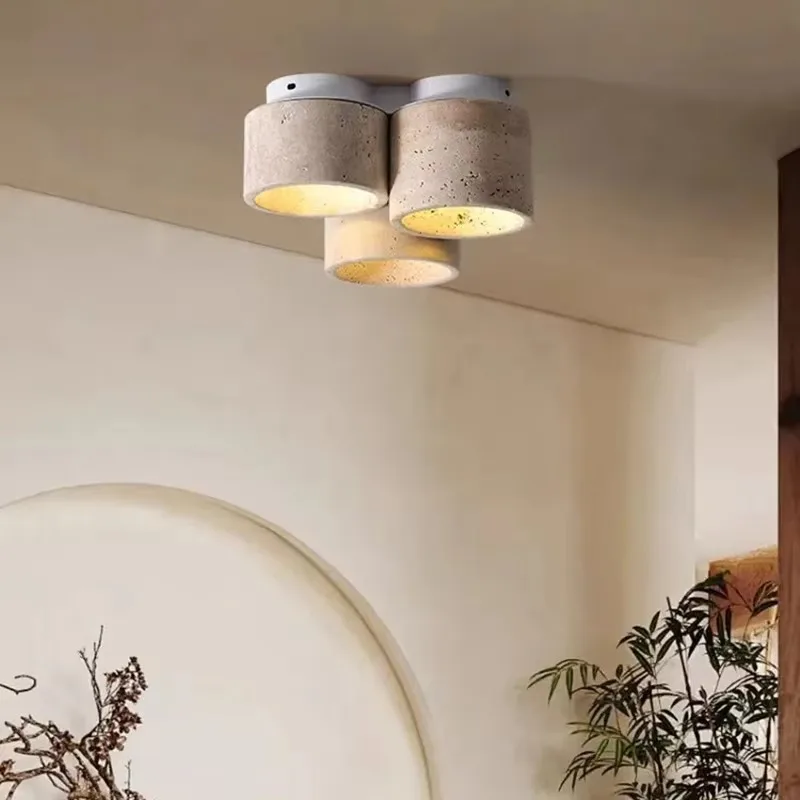 Yellow Cave Stone Light Japanese Wood Wabi-Sabi Ceiling Light Retro Middle Cream Wind Porch Porch Corridor Light
