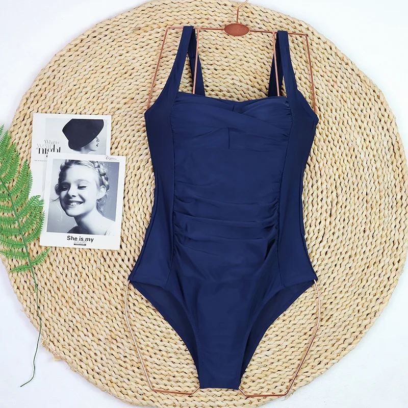 CPUTAN Sexy 2024 Ruched Tummy Control Swimsuit One Piece Bikini Set Women Swimwear Biquini BathingSuit Solid Plus Size Beachwear