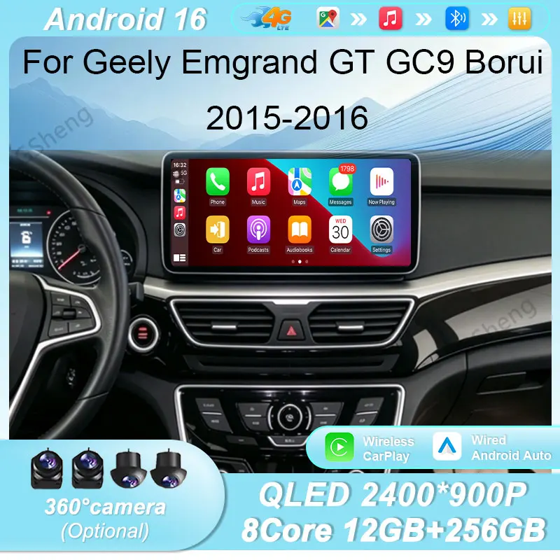 For Geely Emgrand GT GC9 Borui 2015‑2016 Car Radio Multimedia Player 12.3