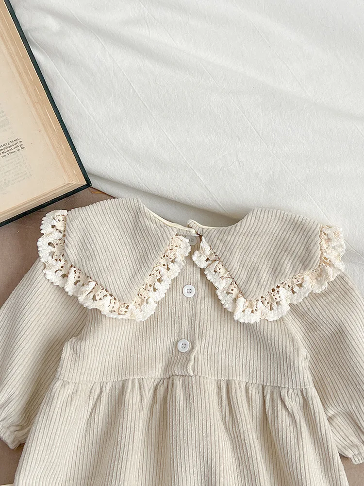 2024 Spring Boy Infant Navy Collar Corduroy Long Sleeves Bodysuit Solid Fashion Girl Baby Cotton Onesie Newborn Casual Clothes