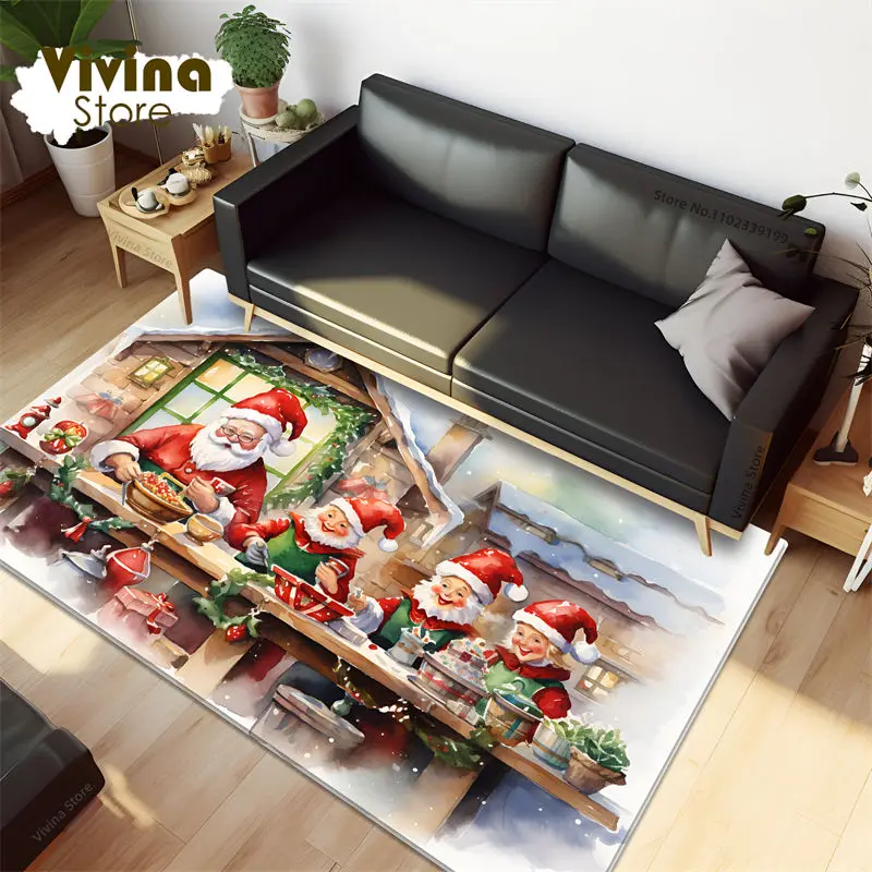 Christmas Decoration Carpet With Santa Claus Kids Rug Washable New Year Carpet For Girls Room Childern Bedroom Floor Mat