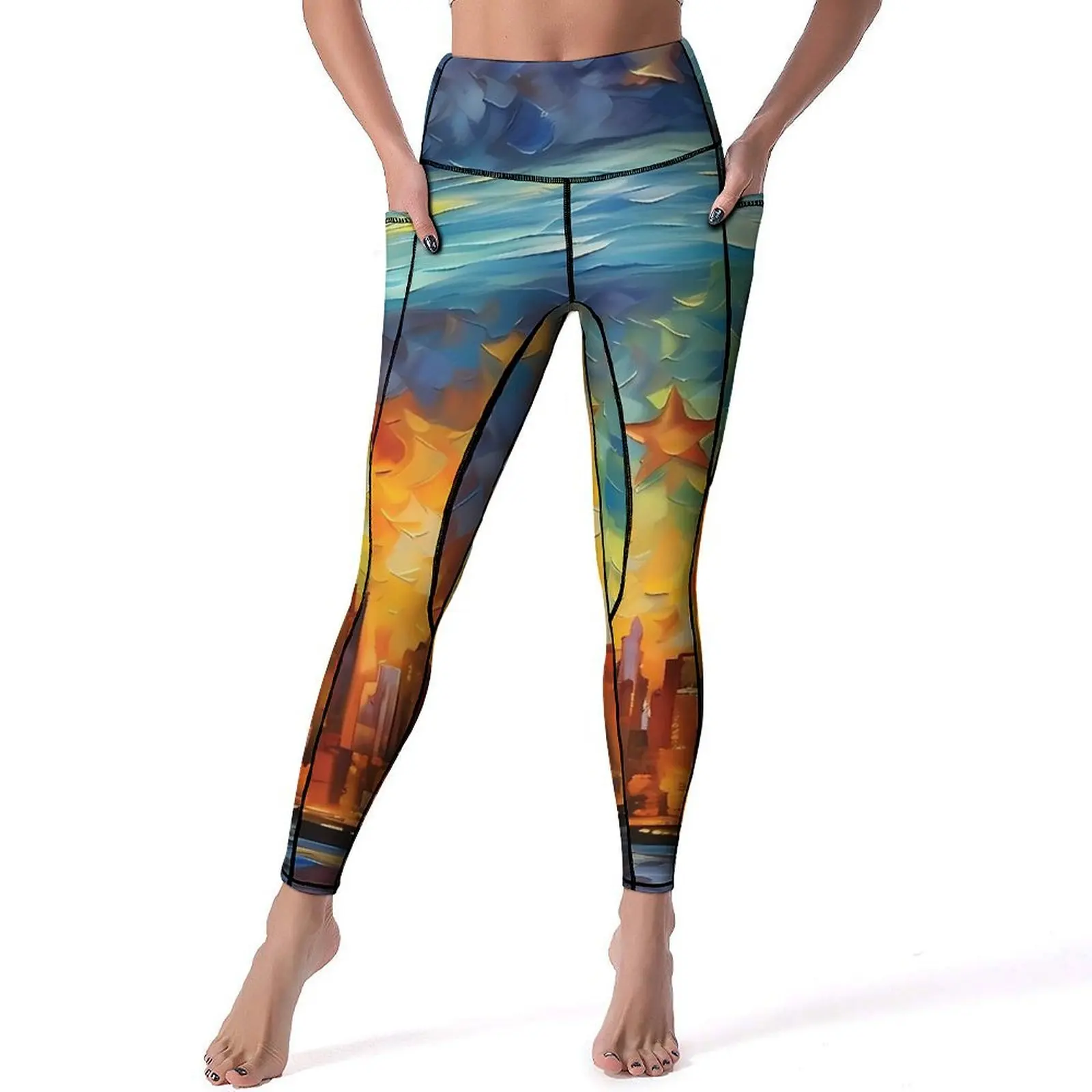 Van Gogh Yoga Pants Pockets Abstract Starry Night Leggings Push Up Novelty Yoga Sport Legging Stretch Fitness Running Leggins