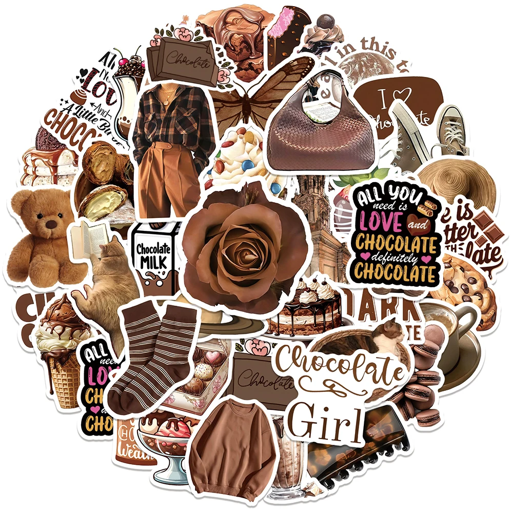 10/30/50pcs Cute INS Style Cartoon Chocolate Stickers Retro Aesthetic Decals Decoration Water Bottle Phone Luggage Sticker Pack
