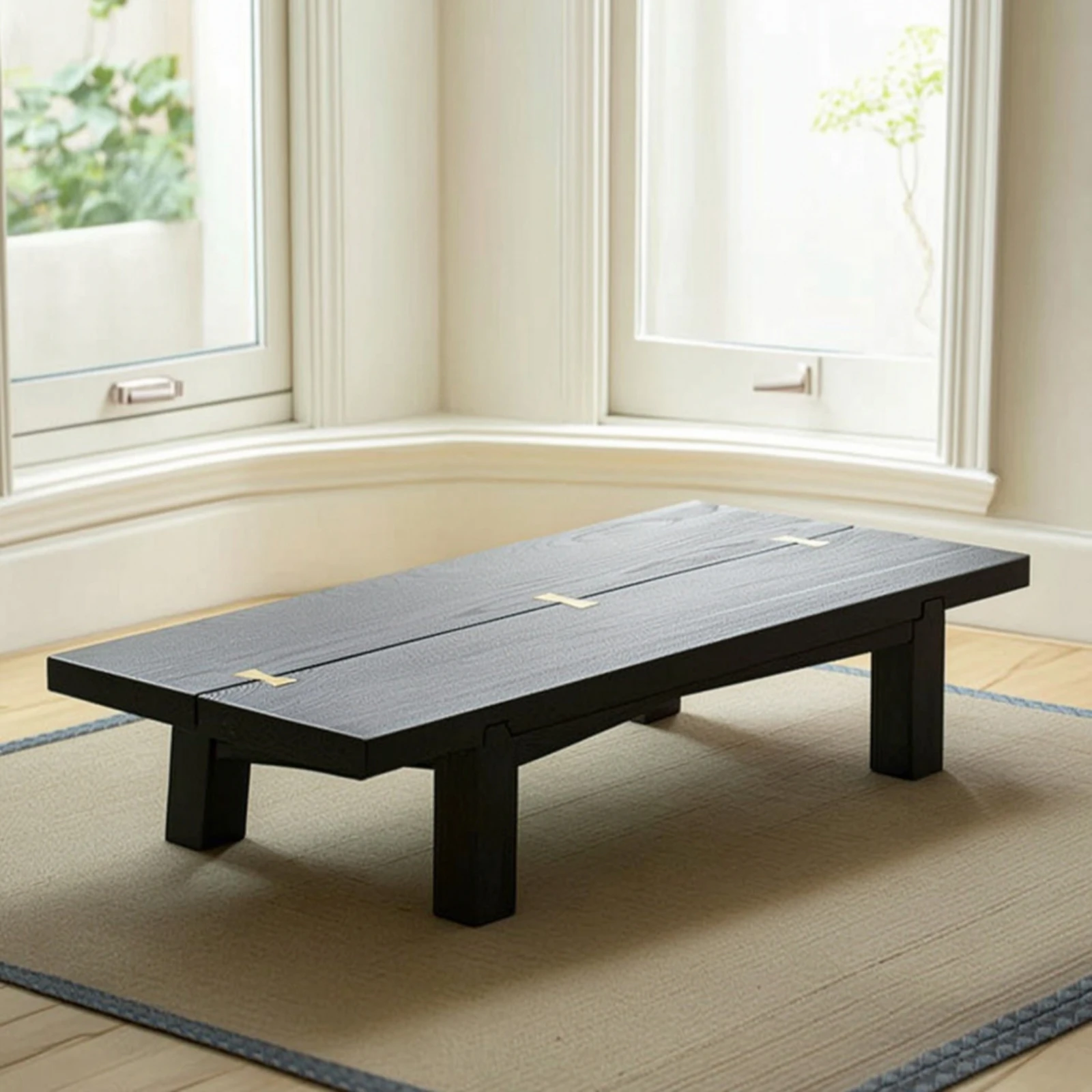 Table with Brass Inlay Wabi-Sabi Low Tea Table Furniture Compact Space-Saving for Small Rooms
