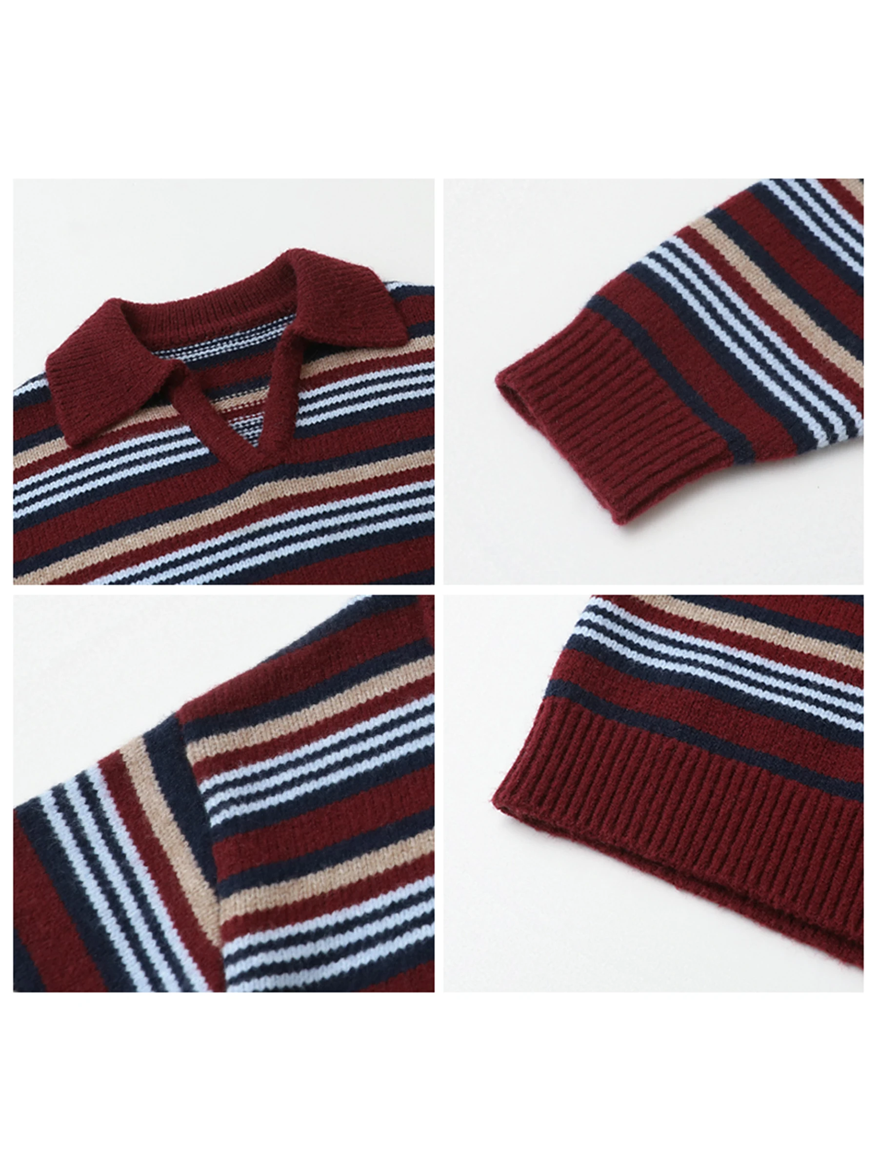 CHIC VEN-suéter holgado informal para mujer, Jersey Retro a rayas con contraste y cuello tipo Polo, jerséis de punto cálidos para mujer, jersey para Otoño e Invierno 2025