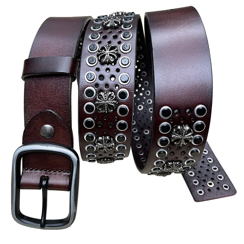 Rivet waist belt for men punk style European and American personality hollowed out belt hip-hop style neutral headband cow belt