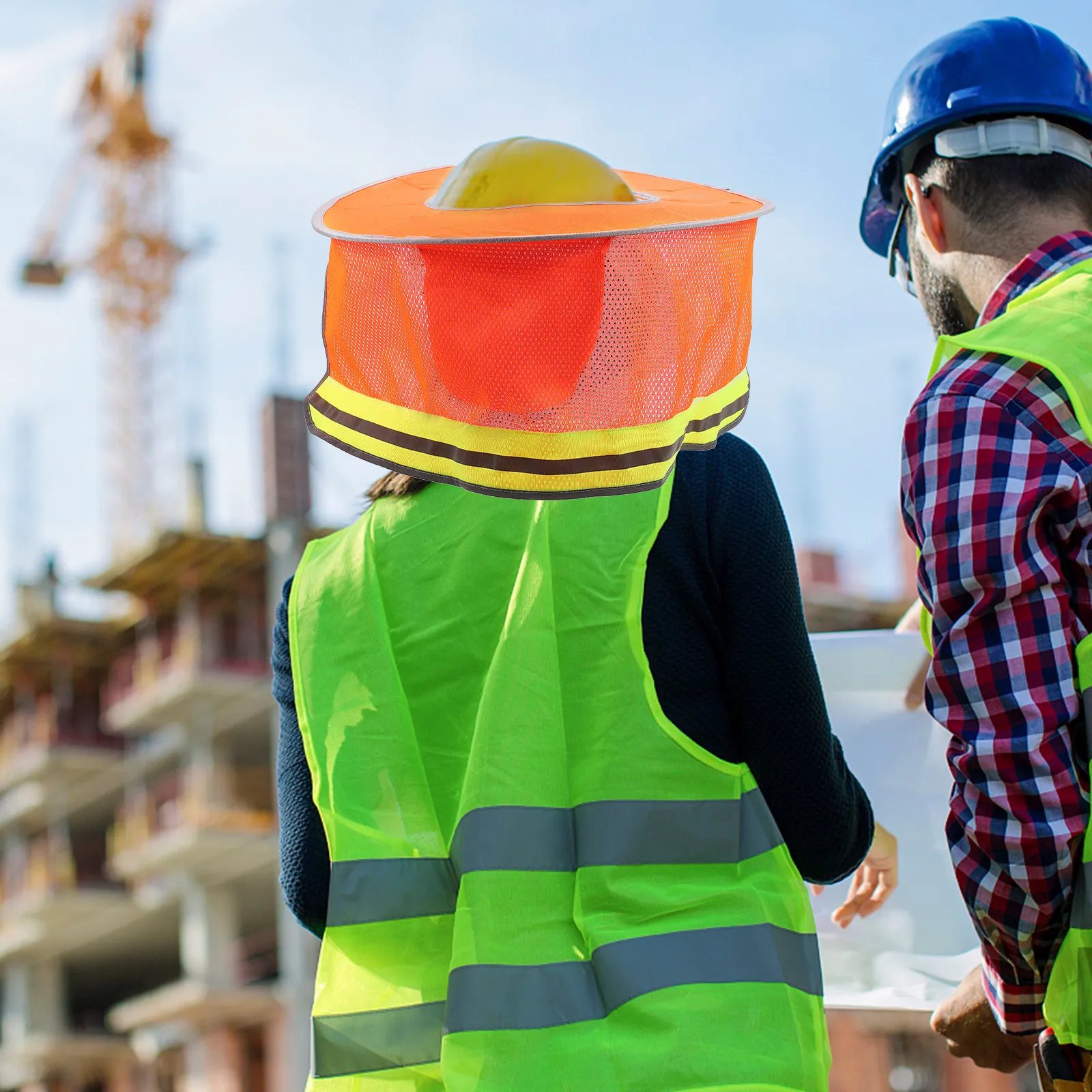 

Hard Hat Sun Shade Neck Cover Breathable Mesh Construction Hard Hat Visor Full Brim Reflective Strip Safety Sun Protection