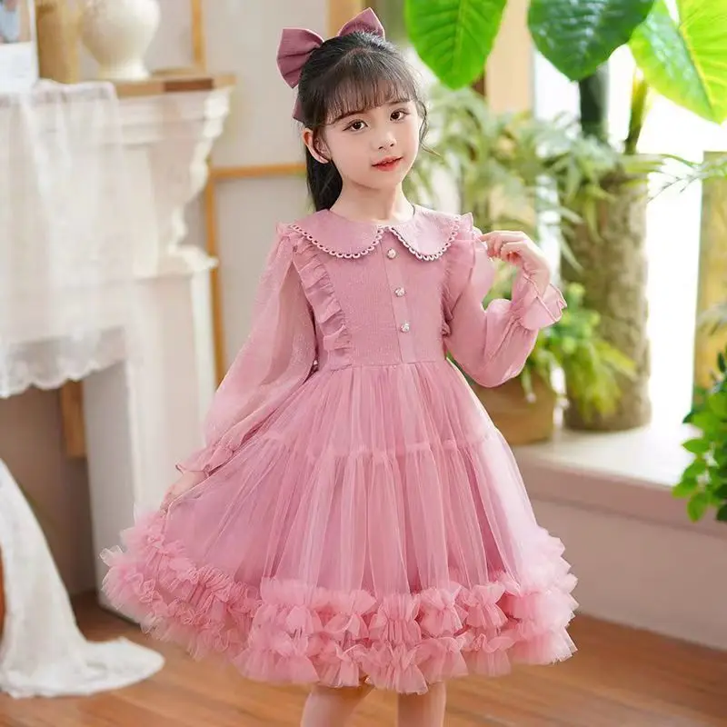 Girls' Spring and Autumn Dress2024New Children's Fashionable Birthday Princess Dress Autumn ClothestutuSkirt Long Sleeve Skirt