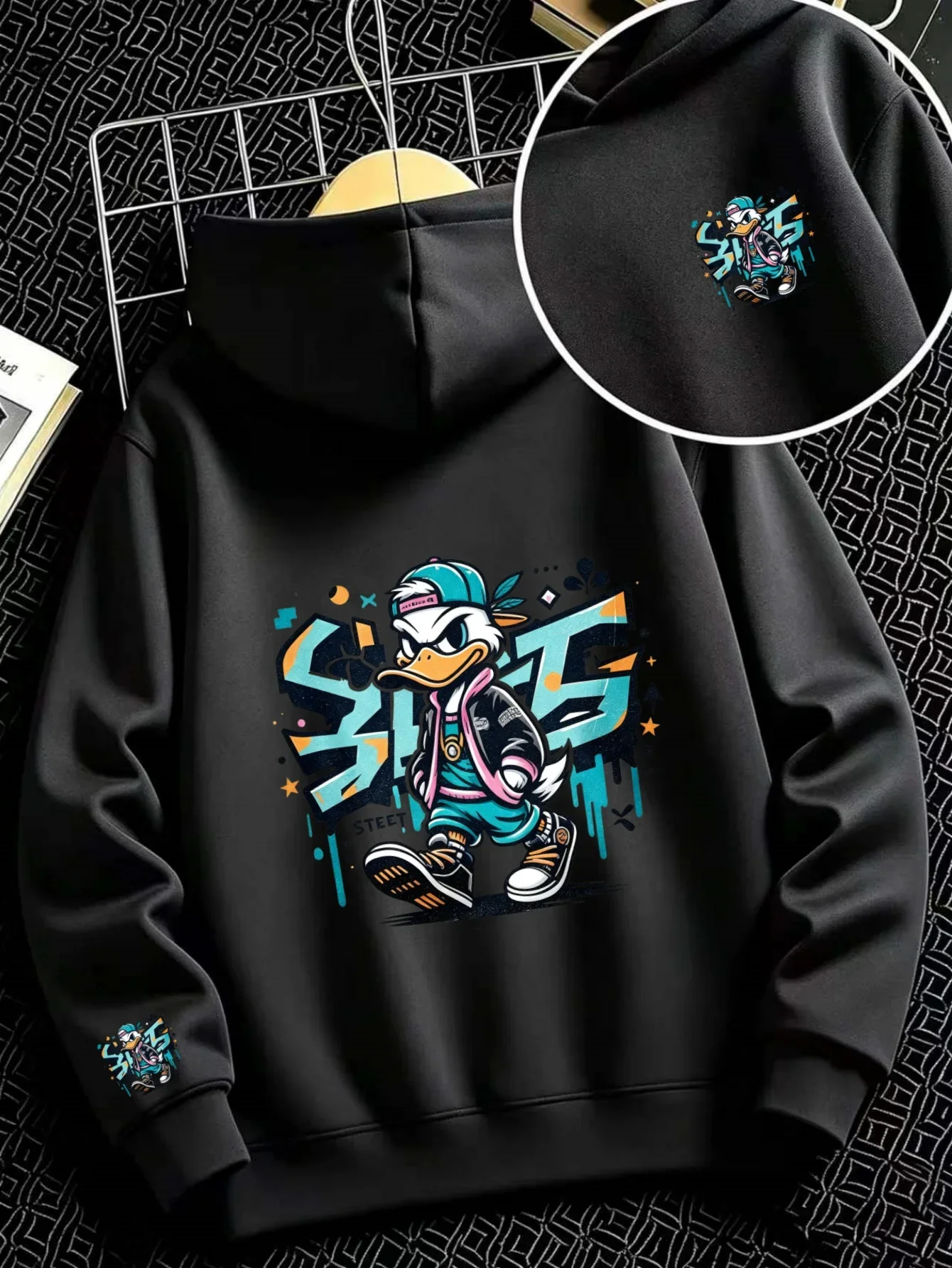 Kids Hip Hop Duck Graphic Printed Hoodie Boys Girls Multi Print Graffiti Sweatshirt Loose Hooded Jumper Autumn Clothes