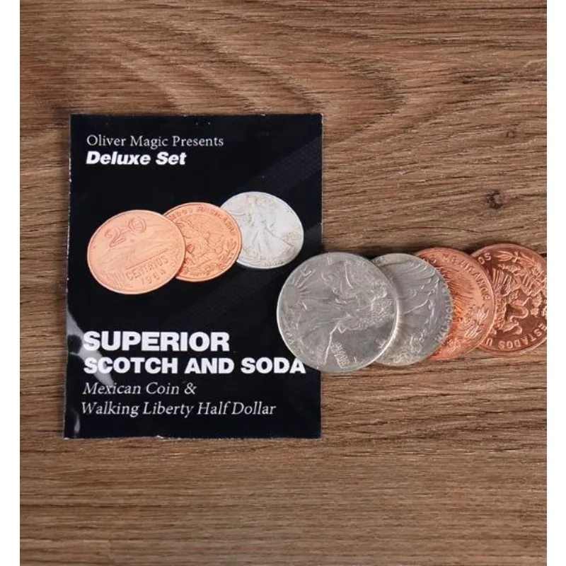 

Превосходный Scotch and Soda (двойной замок, Mexican Coin & Walking Liberty) от Oliver Magic Classic Set Крупным планом Волшебные трюки Магия