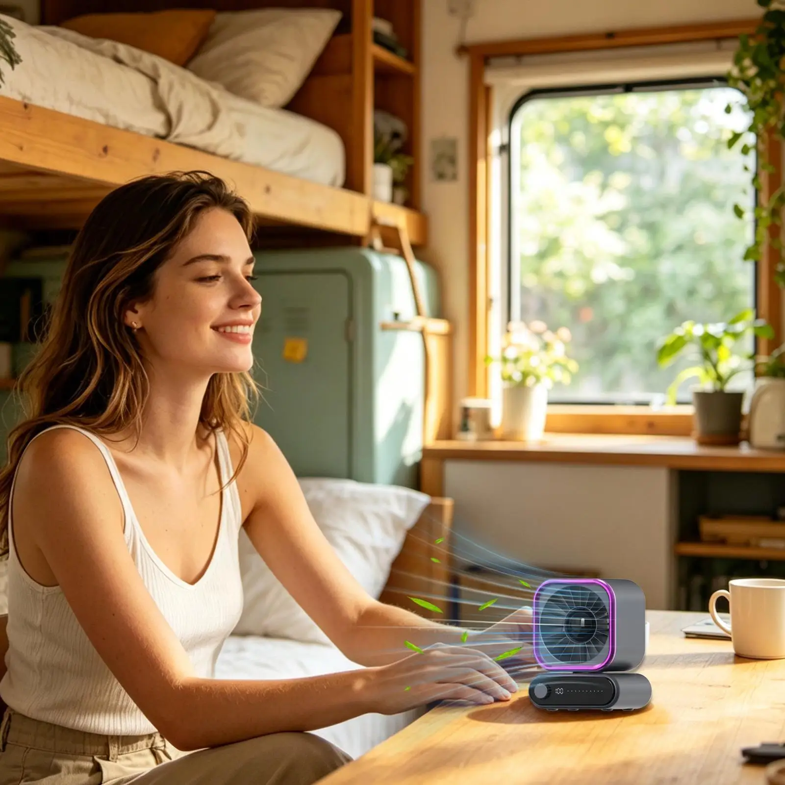 

Small Fan For Desk Auto Shaking Tabletop Cooling Gadget Wide Angle Desktop Personal Fan For Bedroom Nightstand Dormitory
