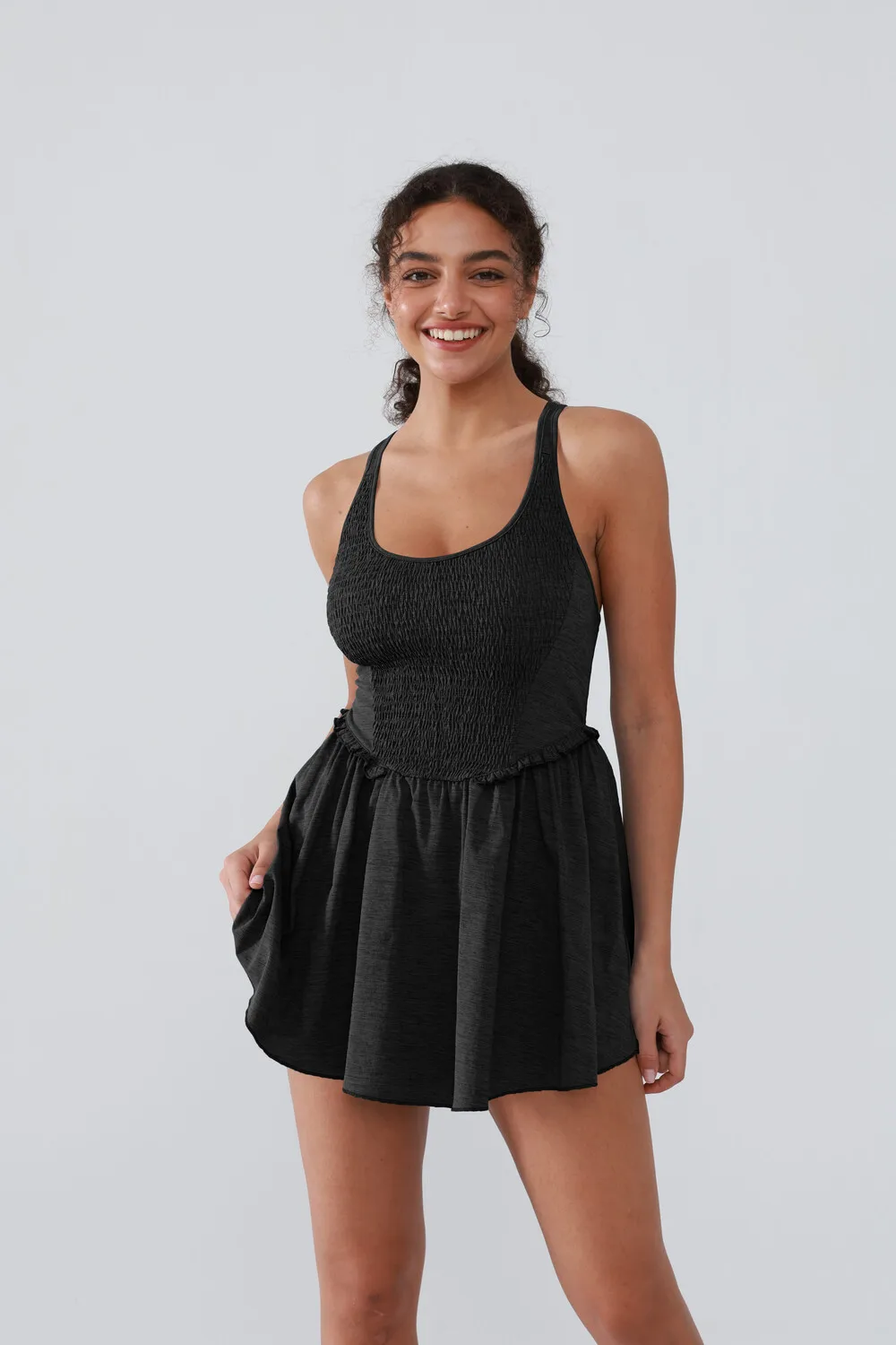 

Soft Active Cross-Back Pleated Sports Tennis Dress Women's with Base Shorts Outdoor Running Fitness Tennis Yoga Skirt