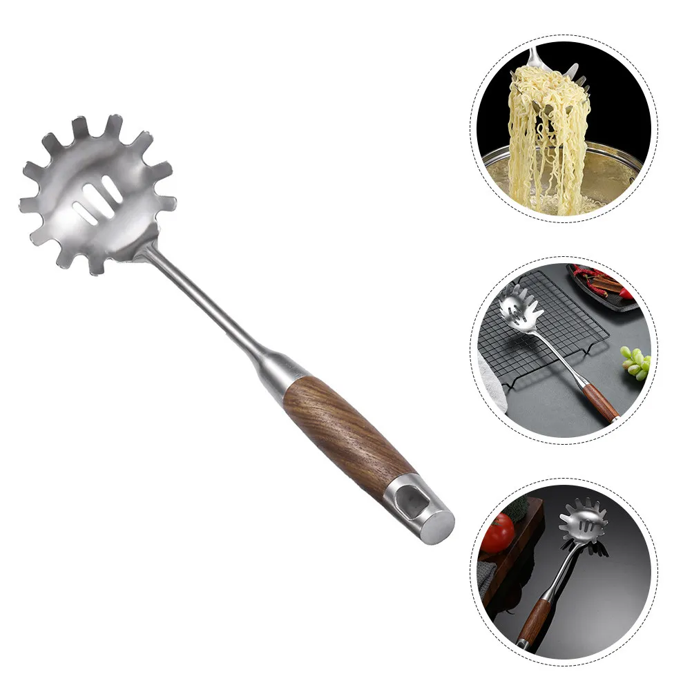 Long Handle Stainless Steel Spaghetti Server Spoon Kitchen Pasta Strainer Noodle Scoop High Temperature Resistant Cooking Tool