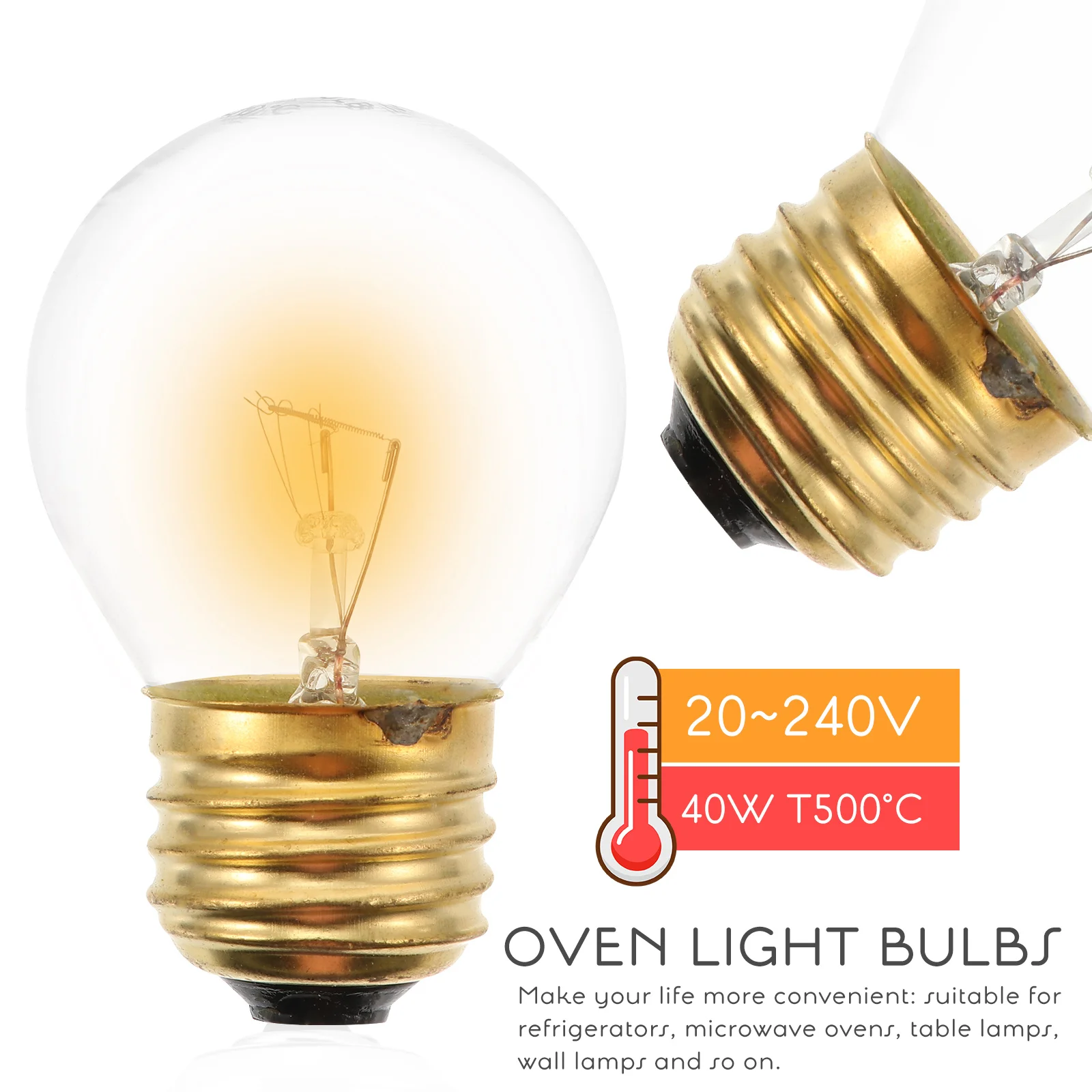 

2Pcs High Quality E26 Heat Resistant Light Bulbs Refrigerator Microwave Oven Replacement Durable Bulbs Refrigerator Light Bulb