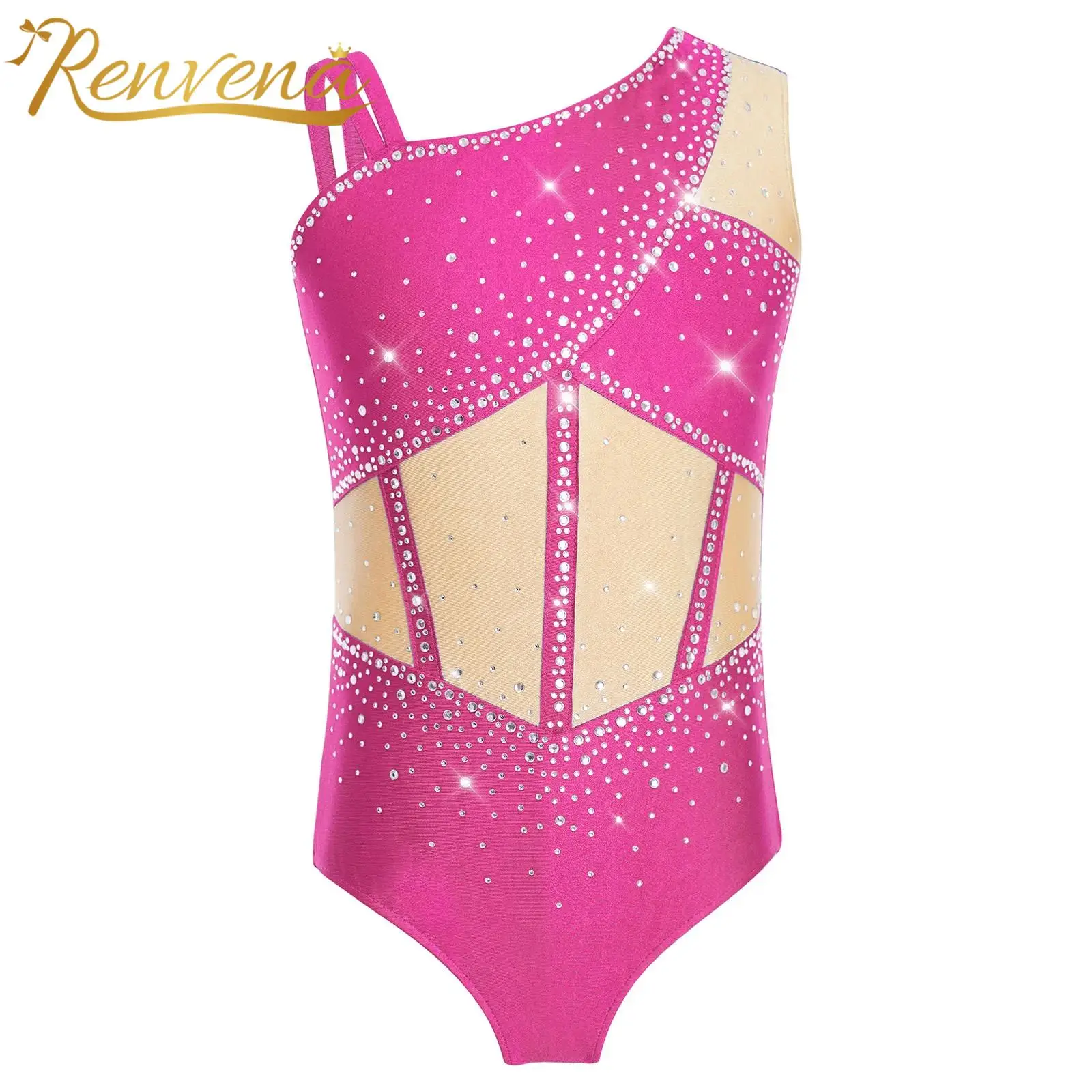 

Girls Sleeveless Dance Leotard for Kids Sparkly Rhythmic Gymnastics Bodysuit Ballerina Color Block Figure Skating Bodysuits