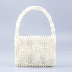 Vintage Beading Tote Bag Women Designer ABS Pearl Bag Beaded Handmade Pearl Handbag Luxury Evening Party Bag Lady White Handbag