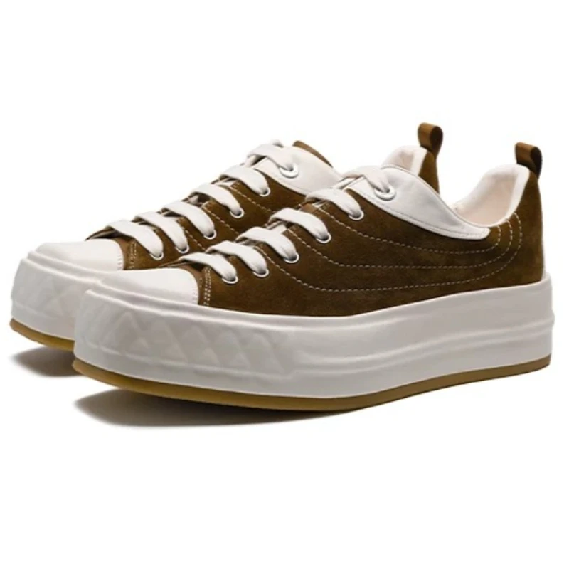 Genuine Leather Board Shoes for Men's Comfortable and Breathable Leather Casual Shoes Thick Soled Height Increasing White Shoes