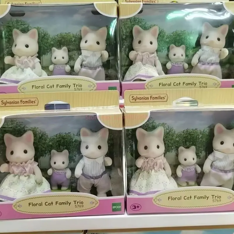 Figurki anime Sylvanian Families, Calico Critters, zestaw mebli, kwiatowy kot, czekoladowy królik, słoń, panda, trio rodzinne, prezenty