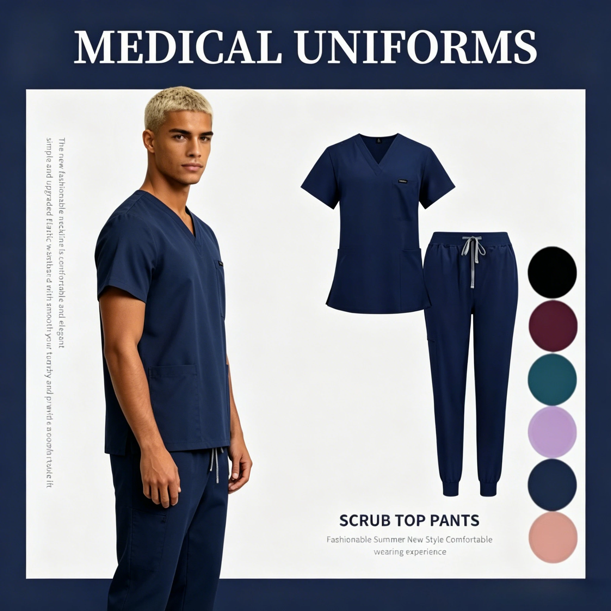 Men's and Women's Elastic Frosted Set Multi Pocket Casual Design Ideal Choice for Doctors and Nurses in Beauty Salons