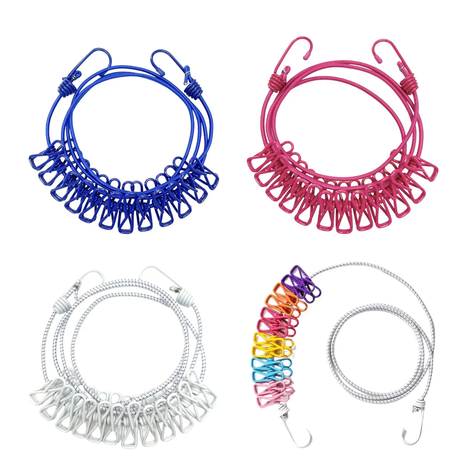 12本の洗濯ばさみを備えたキャンプ用物干し、旅行乾燥、弾性ロープ、ボート、裏庭、ホテル、屋内、屋外