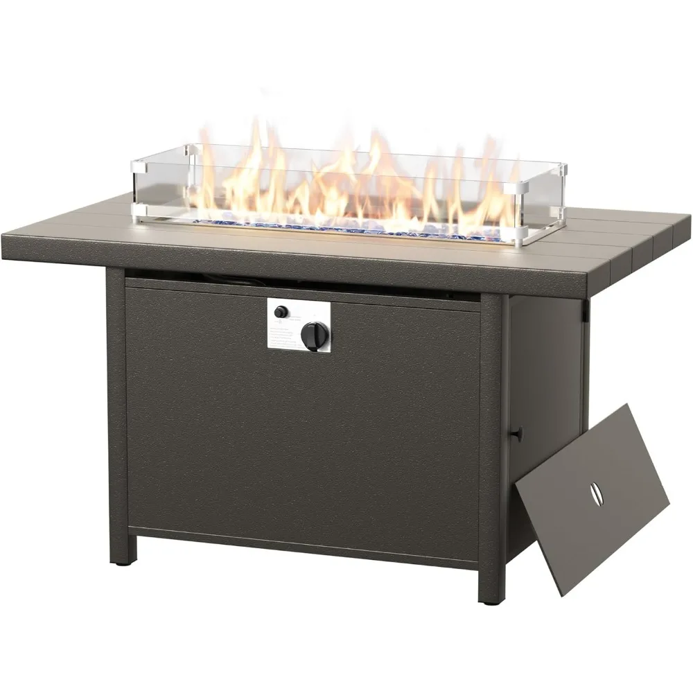 

45" Gas Fire Pit Table, 55,000 BTU Auto-Ignition Fire Pits with Fires Glass,Waterproof Table Cover, Propane Fire Table