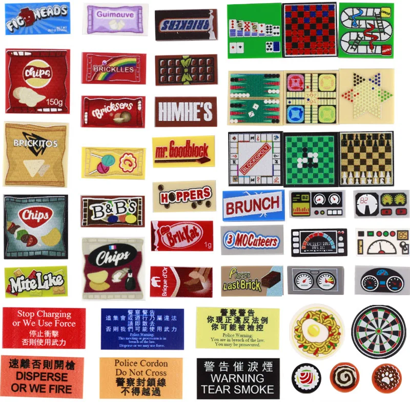 MOC Figures Printed Accessories City Building Blocks Food Dessert Chocolate Crisps Potato Chips Game Board Toys For Kids Gifts