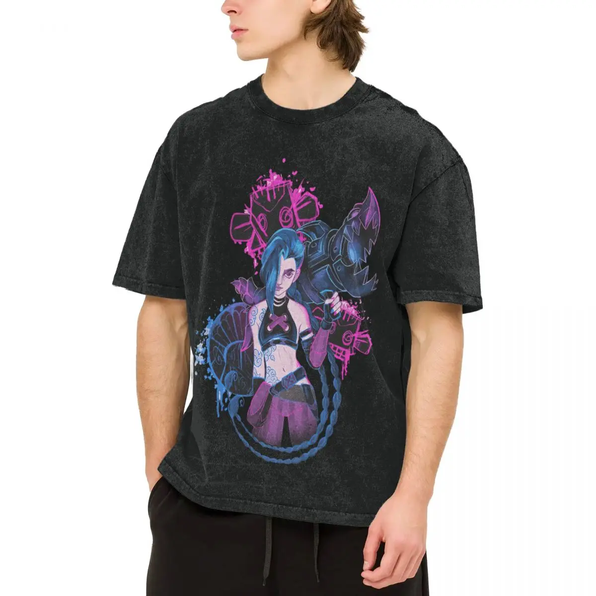 

Men Jinx Arcane Anime T Shirts Clothes Summer Vintage Short Sleeve T Shirt O Neck Hip Hop Casual Tee Shirt Hot Sale