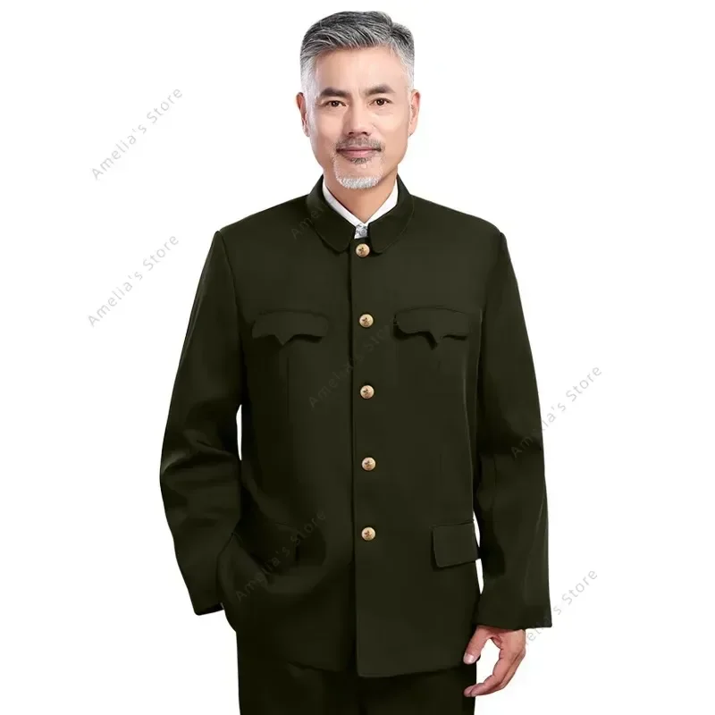 

Комплект костюма Чжуншань, легкая традиционная китайская туника, мужская куртка среднего возраста, брюки, винтажные костюмы Мао, осень/весна