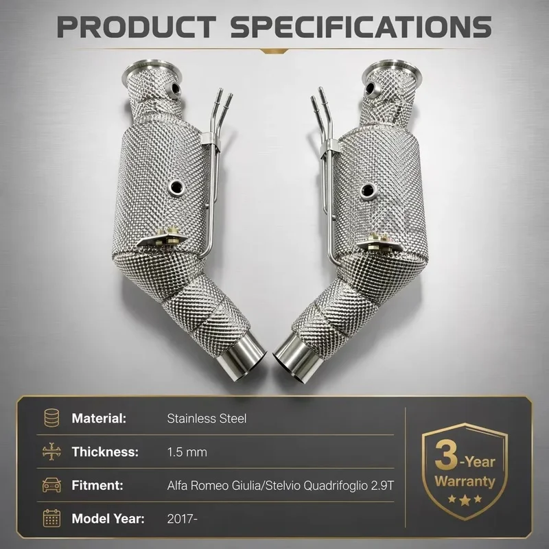 Perfectly Customized Performance Exhaust Downpipe Specifically Designed for Alfa Romeo Giulia/Stelvio Quadrifoglio 2.9T