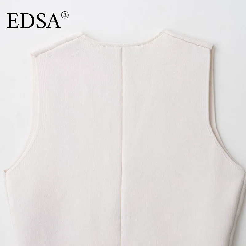 EDSA Gilet da donna in maglia bianca con bottoni e bottoni ricoperti con scollo a V monopetto maglione gilet top femminile