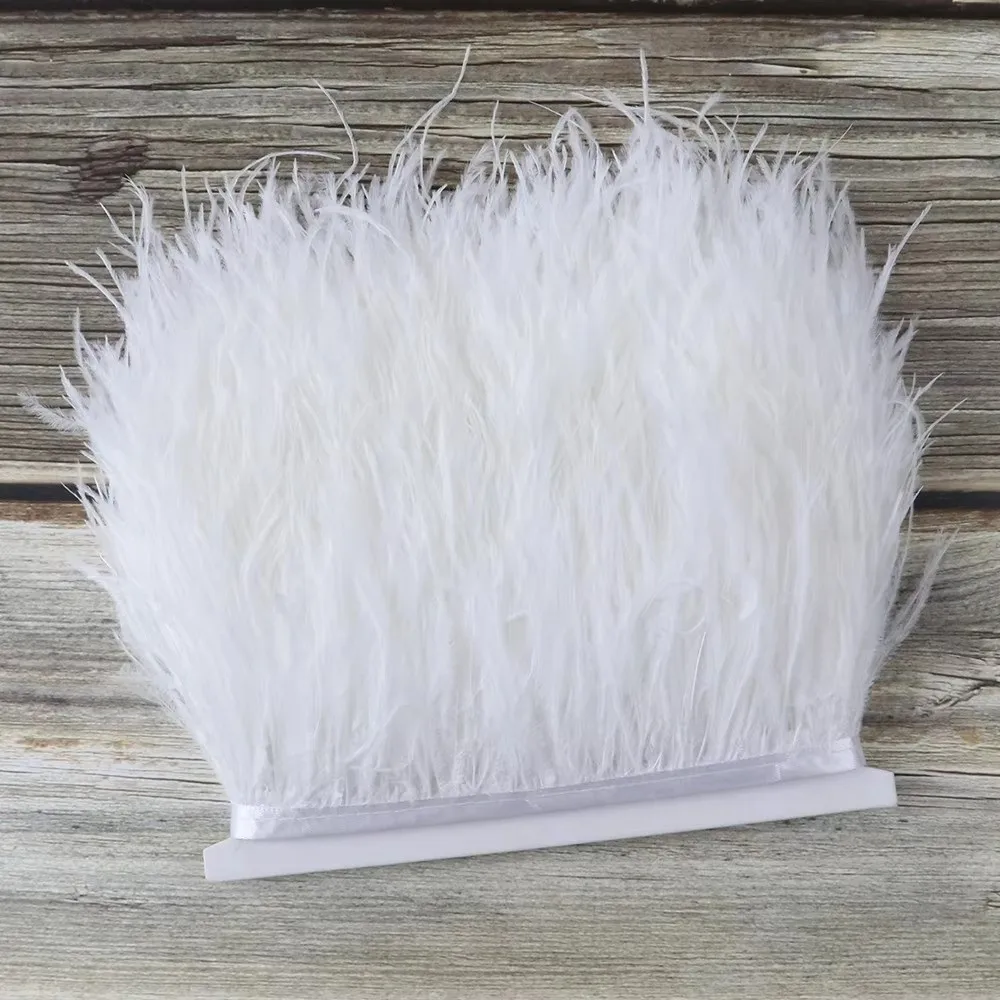 1 Meter Ribbon Tassel Natural Ostrich Feathers 8-10cm Wide Fluffy Texture Ostrich Feathers Trim Sewing Decoration Apparel Fabric