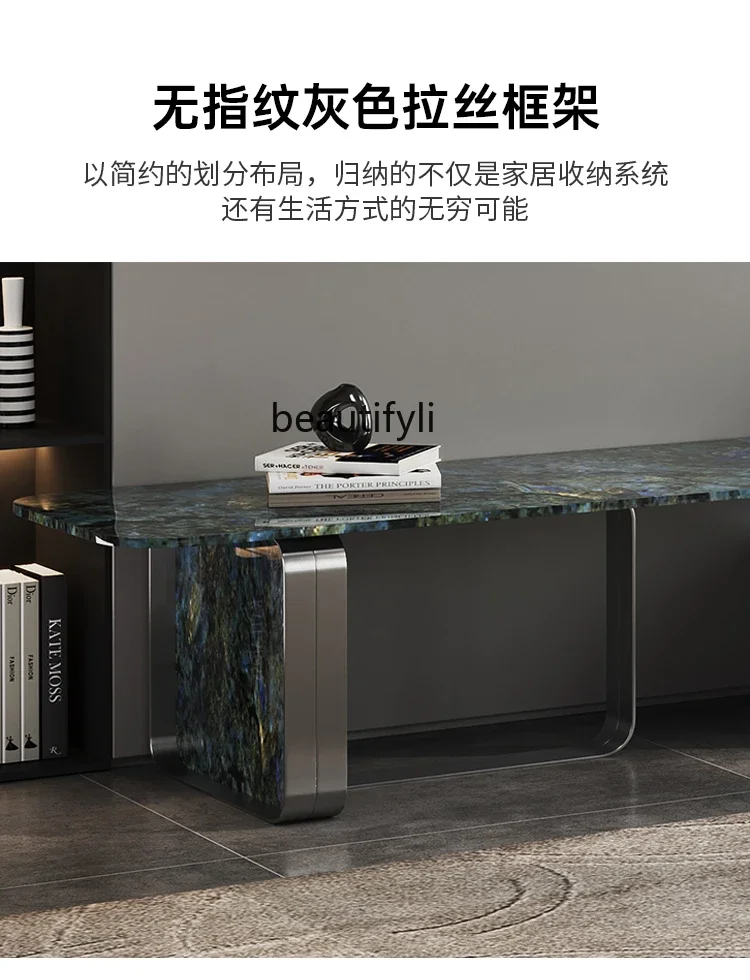 VMarble TV Cabinet and Tea Table Combination Light Luxury Small Apartment Living Room High-End Retractable Floor Cabinet