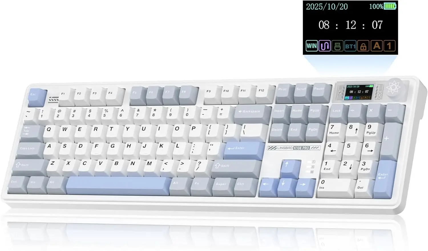 Pro Wireless Mechanical Keyboard with Screen, Knob, RGB Backlit, Hot-swappable, Full Size Creamy Design