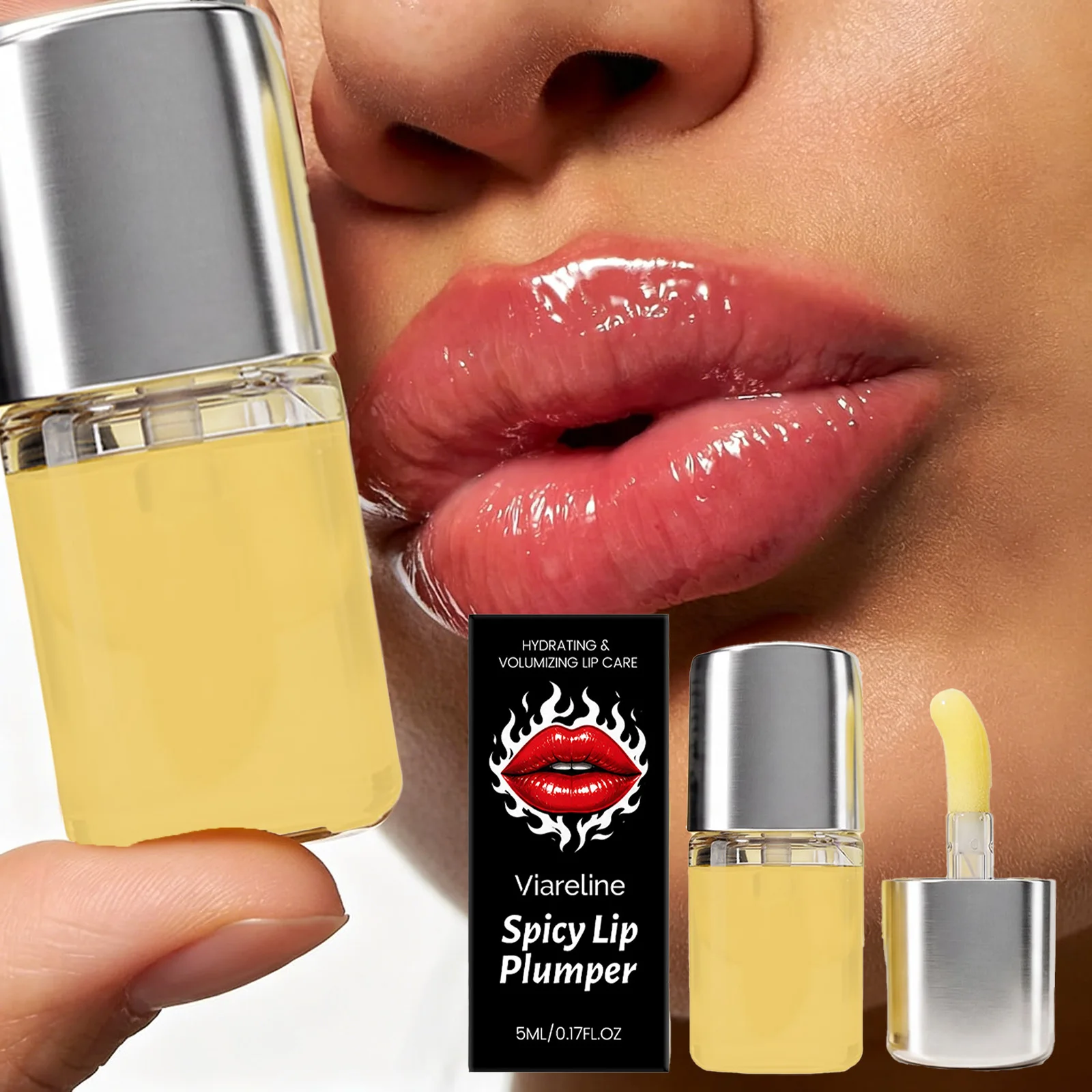 Spicy Lip Plumper Hydrating&Volumizing Lip Oil Daily Moisturizing Care Portable Non-Sticky Plumping Gloss for Fuller Smooth Lips