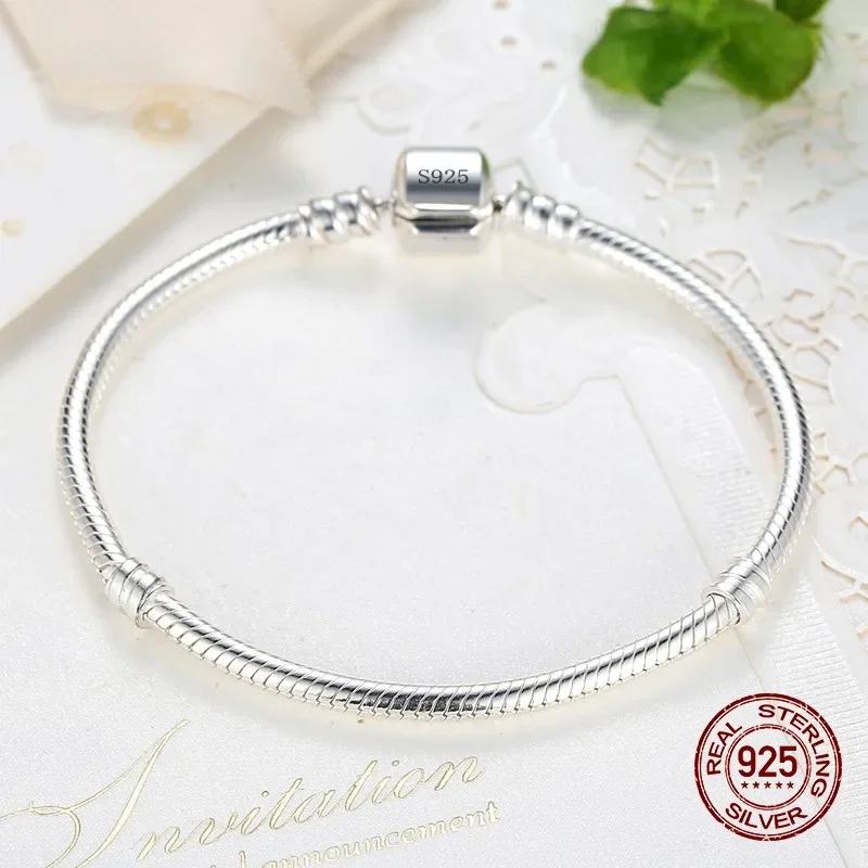 

Handmade Original 925 Sterling Silver Snake Chain Charm Bracelet Soft Smooth Polished Snake Bone Wrist Jewelry for Women Birthday Wedding Gift