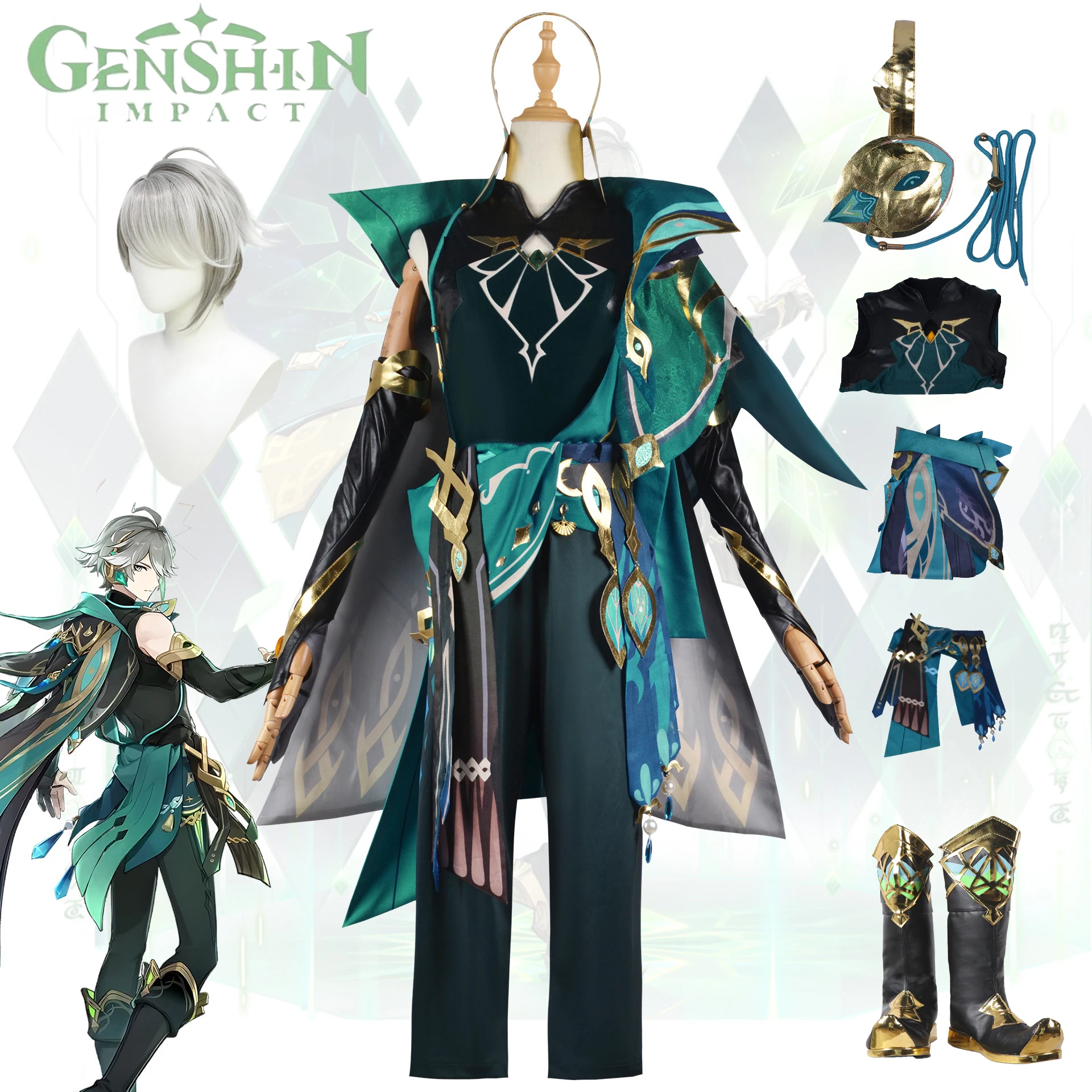 Costumes de Cosplay Al Haitham Genshin Impact pour Homme, Ensemble Complet, Tenue d'Halloween, Carnaval, ix, Accessoires Everthers, Uniforme Fontaine